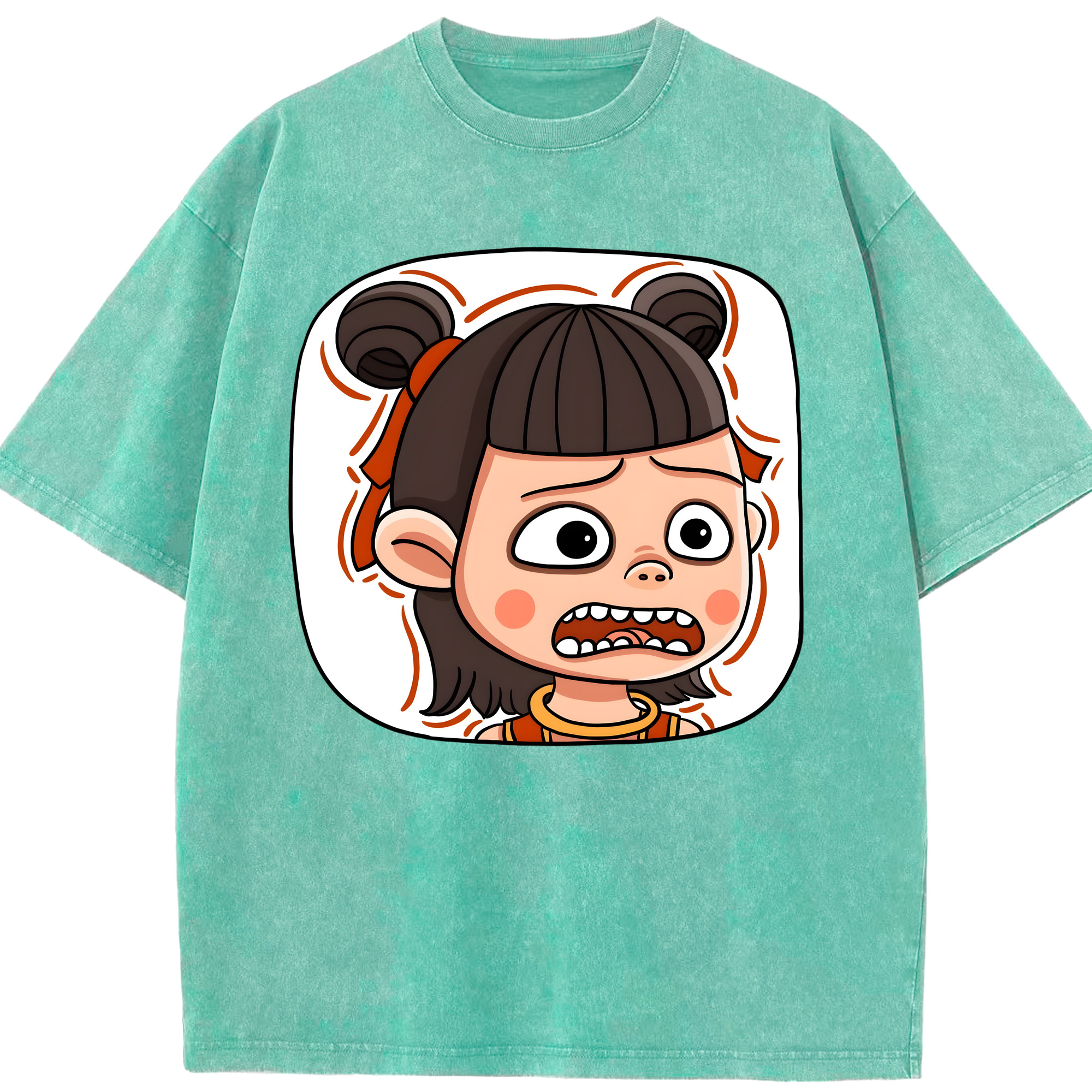 （画像用） Ne Zha 2 ナタ 魔童の大暴れ 綿100% ヴィンテージ風 半袖Tシャツ（フロントプリント）